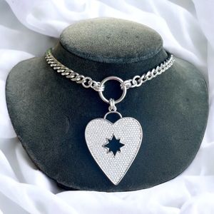 Clear cubic zirconia rhinestone cz heart stainless steel st valentine necklace